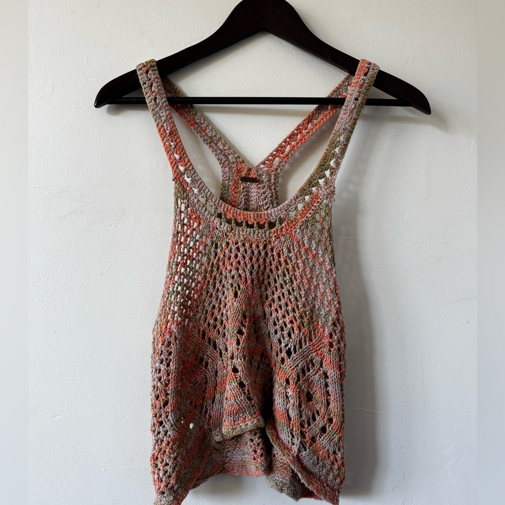 Free People Crochet Tank Top in Coral, Olive, Cream
